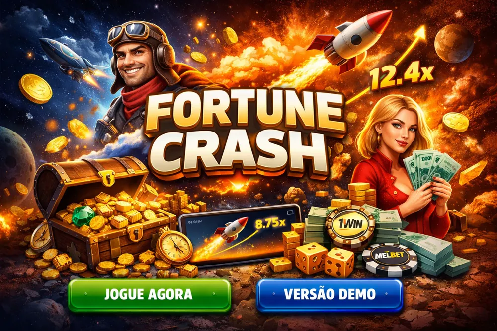 Fortune Crash em destaque com foguete, multiplicador, moedas e interface de jogo em estilo crash no Brasil