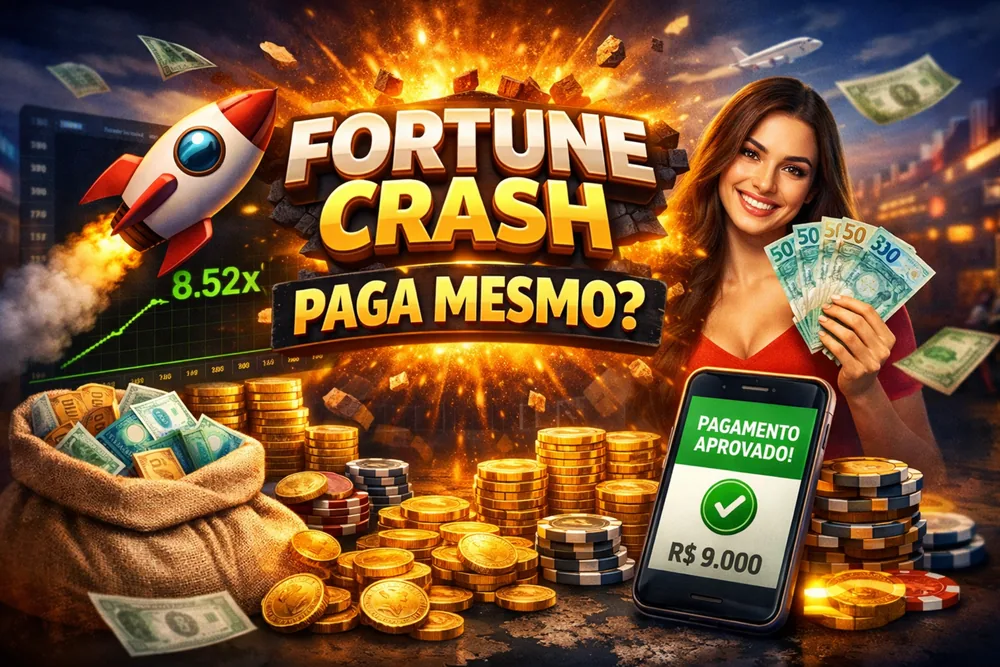 Fortune Crash paga mesmo com foguete, multiplicador, saque aprovado e dinheiro em destaque