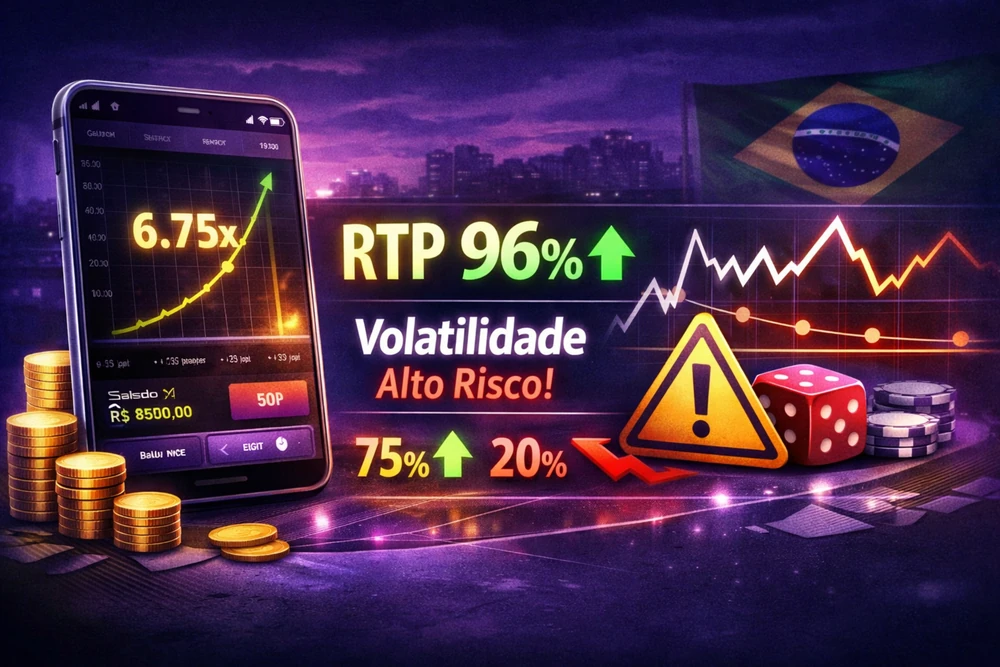 Fortune Crash RTP e volatilidade em interface mobile com gráfico multiplicador, percentuais, risco e análise visual no Brasil
