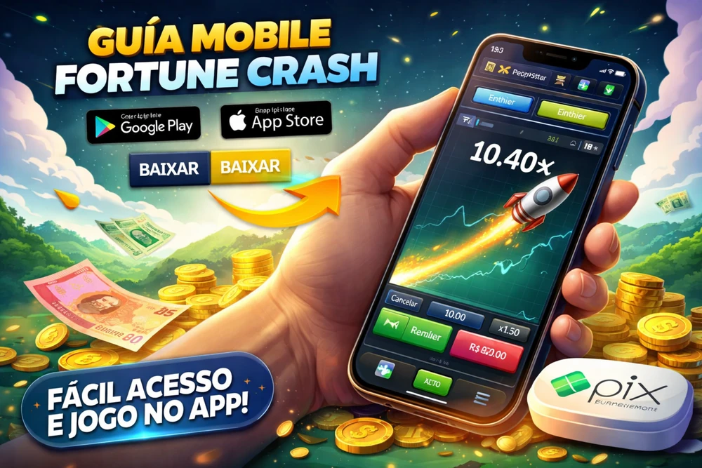 Guia mobile do Fortune Crash com smartphone, interface do jogo, app e acesso fácil pelo celular no Brasil